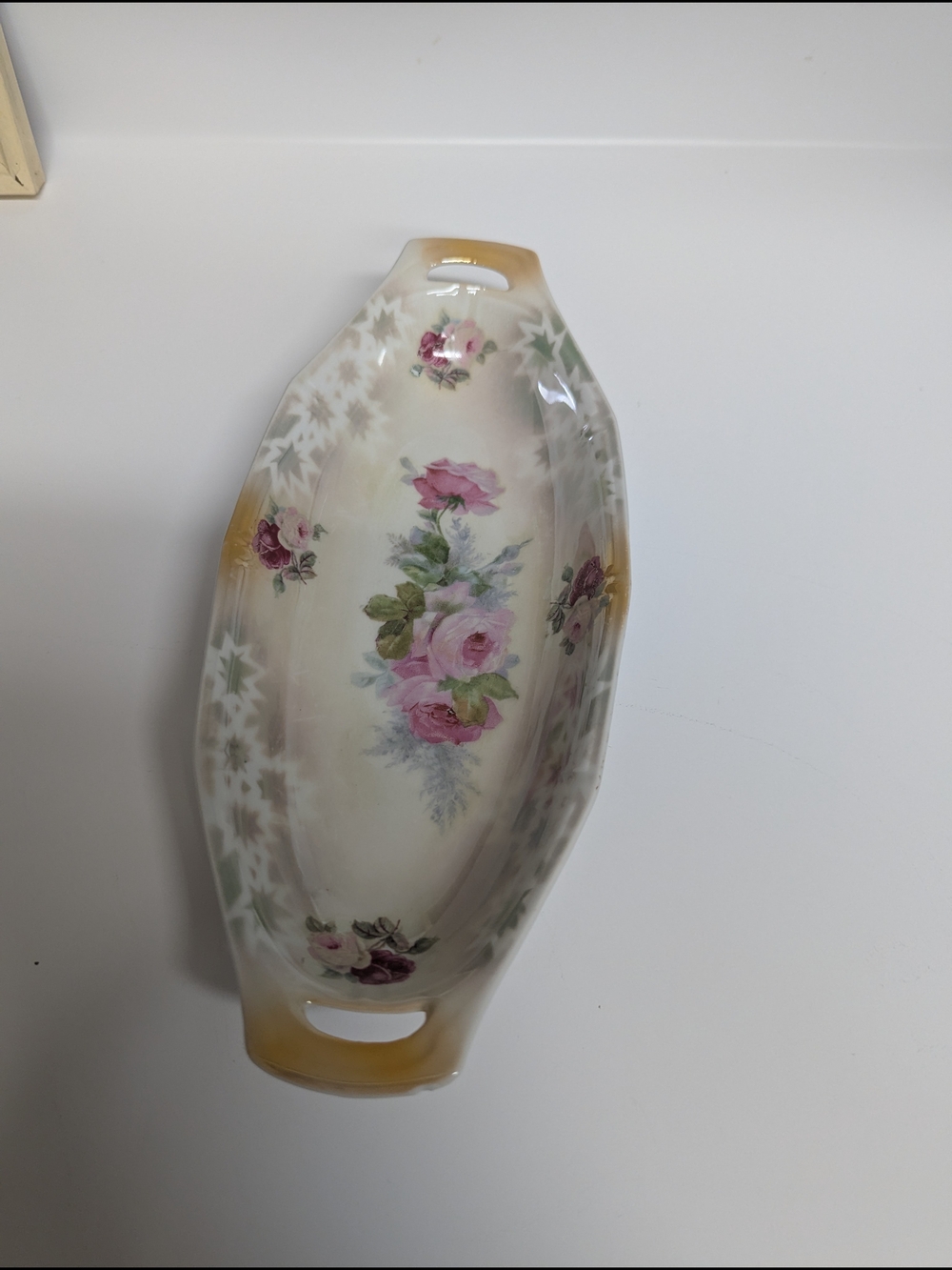 Porcelain Floral Serving Tray in Pink and Cream Made In Germany